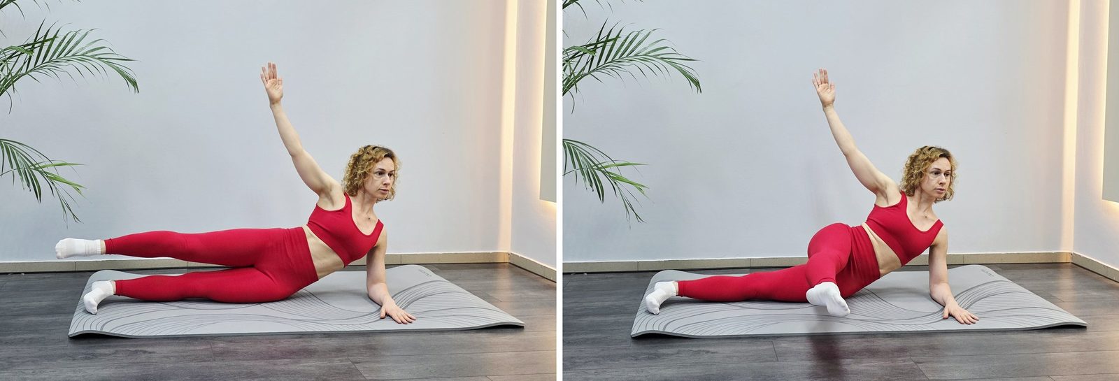 Мах ногой лёжа на боку Side Kick в пилатесе